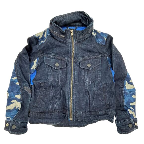 Gap Denim Camo Hooded Jacket Kids Size Small Regular Zipper Vents on Sleeve Back - Picture 1 of 11